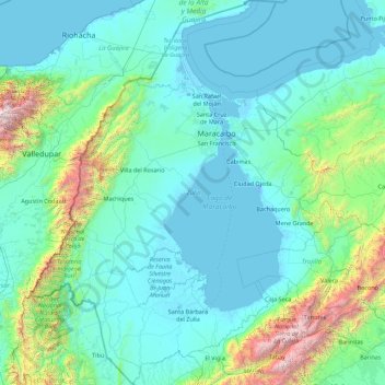Zulia topographic map, elevation, terrain