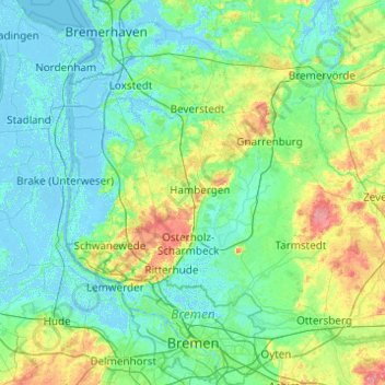 Bremen topographic map, elevation, terrain