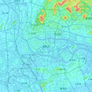 Guangzhou City topographic map, elevation, terrain