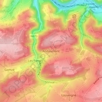 Andoumont topographic map, elevation, terrain