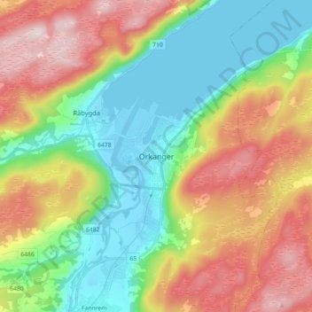 Orkanger topographic map, elevation, terrain