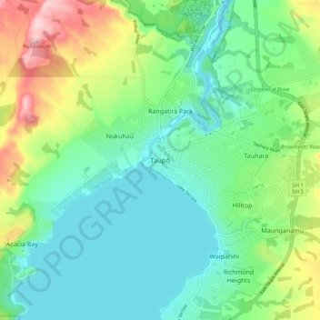 Taupō topographic map, elevation, terrain