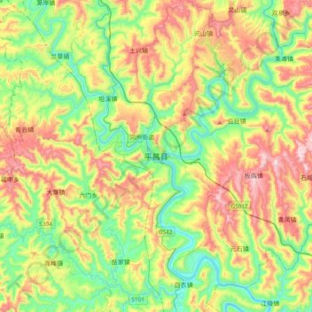 平昌县 topographic map, elevation, terrain