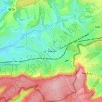 Halanzy topographic map, elevation, terrain
