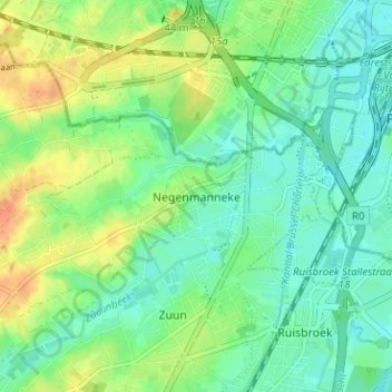 Negenmanneke topographic map, elevation, terrain