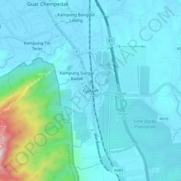 Gurun topographic map, elevation, terrain