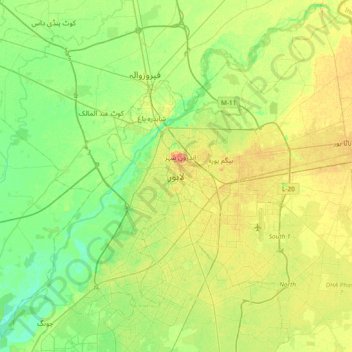 Lahore topographic map, elevation, terrain