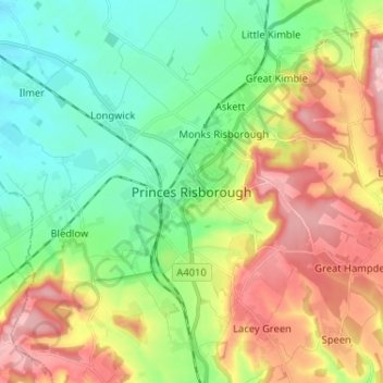 Princes Risborough topographic map, elevation, terrain