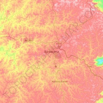 Barbacena topographic map, elevation, terrain
