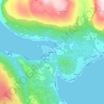 Kaldfjord topographic map, elevation, terrain
