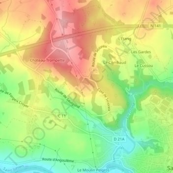 Les Pieds Bots topographic map, elevation, terrain