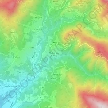 Mochignano di Sotto topographic map, elevation, terrain