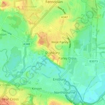 Dudsbury topographic map, elevation, terrain