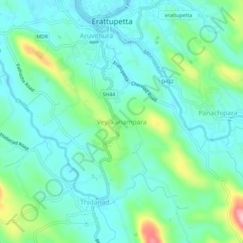 Veyilkanampara topographic map, elevation, terrain