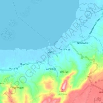 Clarin topographic map, elevation, terrain