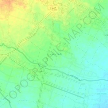 Purwodadi topographic map, elevation, terrain