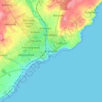 Arbroath topographic map, elevation, terrain