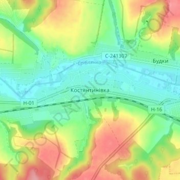 Kostiantynivka topographic map, elevation, terrain