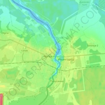 Narva topographic map, elevation, terrain