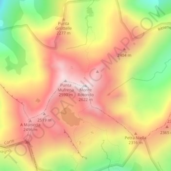 Monte Rotondo topographic map, elevation, terrain