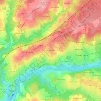 Bournazeau topographic map, elevation, terrain