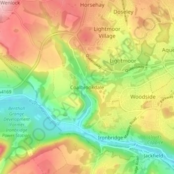 Coalbrookdale topographic map, elevation, terrain