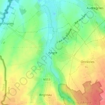 Angre topographic map, elevation, terrain