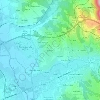 Le Verdier topographic map, elevation, terrain