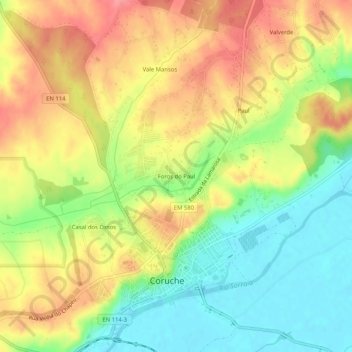 Foros do Paul topographic map, elevation, terrain