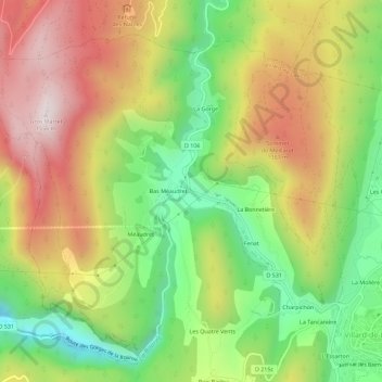 Les Jarrands topographic map, elevation, terrain