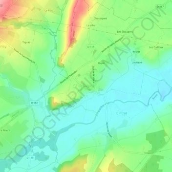 Chareil topographic map, elevation, terrain