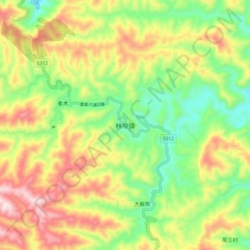 秧坝镇 topographic map, elevation, terrain