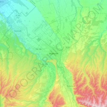 Майкоп topographic map, elevation, terrain
