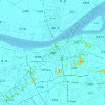 江阴市 topographic map, elevation, terrain