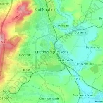 Friedberg (Hessen) topographic map, elevation, terrain