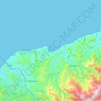 Rize topographic map, elevation, terrain
