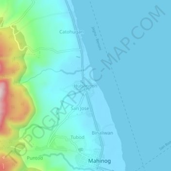 Hubangon topographic map, elevation, terrain