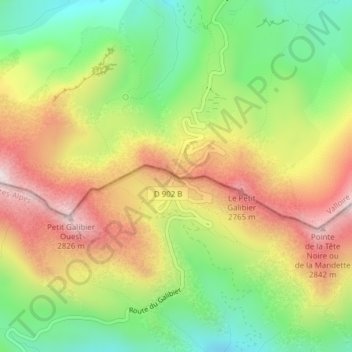 Col du Galibier topographic map, elevation, terrain