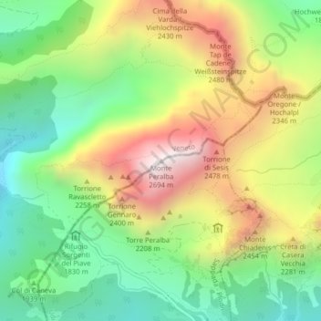 Monte Peralba topographic map, elevation, terrain