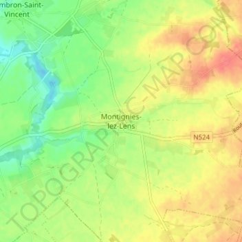 Montignies-lez-Lens topographic map, elevation, terrain