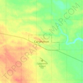 Coronation topographic map, elevation, terrain