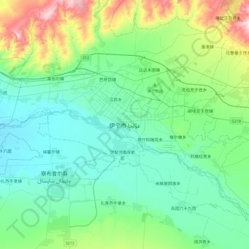 Yining/Qulja topographic map, elevation, terrain