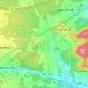 Poppenreuth topographic map, elevation, terrain