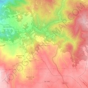São Julião de Montenegro topographic map, elevation, terrain