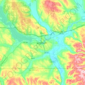 Jamestown topographic map, elevation, terrain