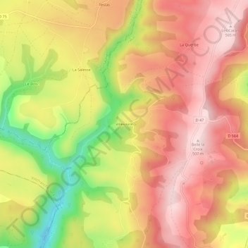 Villevayre topographic map, elevation, terrain