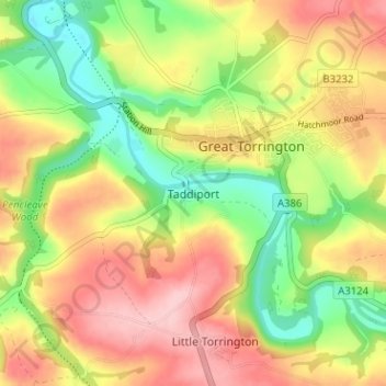 Taddiport topographic map, elevation, terrain