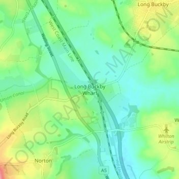 Long Buckby Wharf topographic map, elevation, terrain