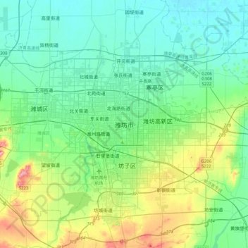 潍坊市 topographic map, elevation, terrain