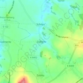 Goßwitz topographic map, elevation, terrain